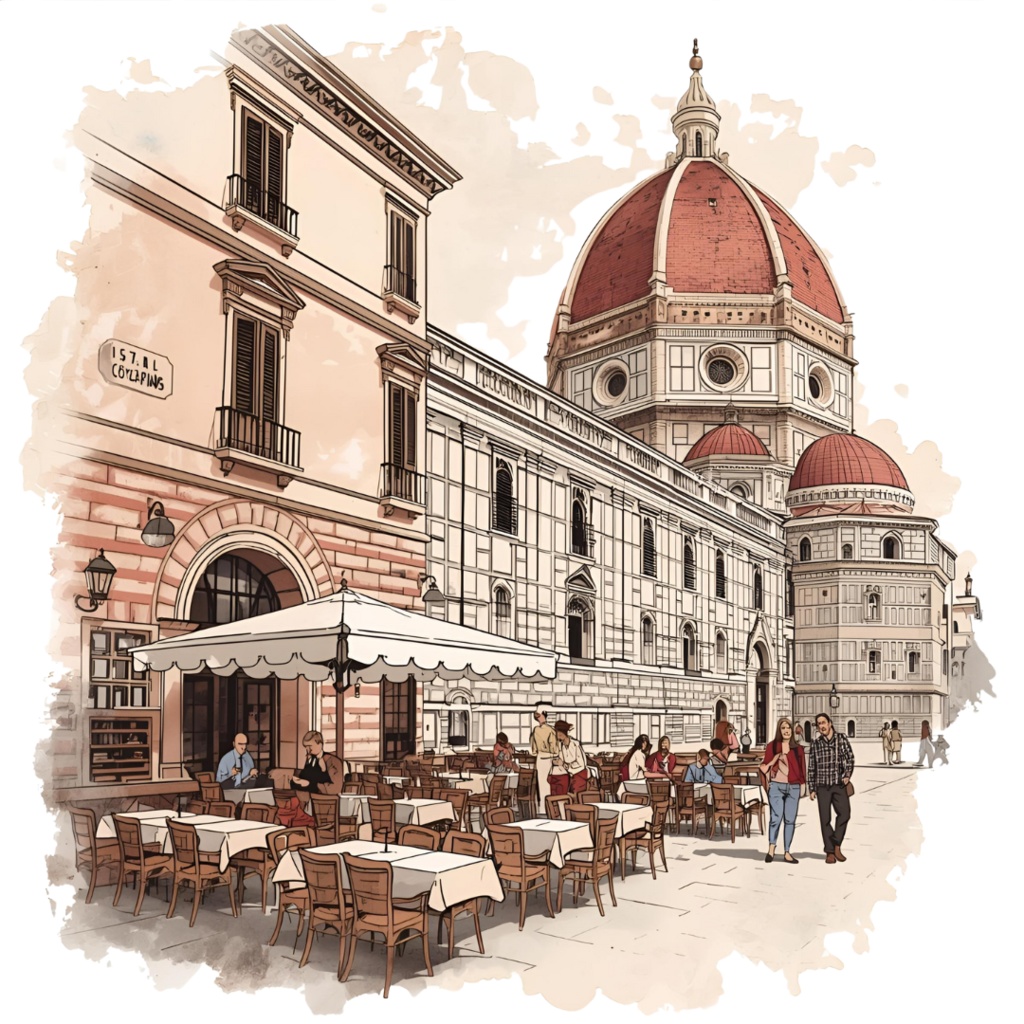 水彩画風クリーム&ピンク旅行シリーズ イタリア|アンティークで可愛いクリップアート12点セット【PNG】