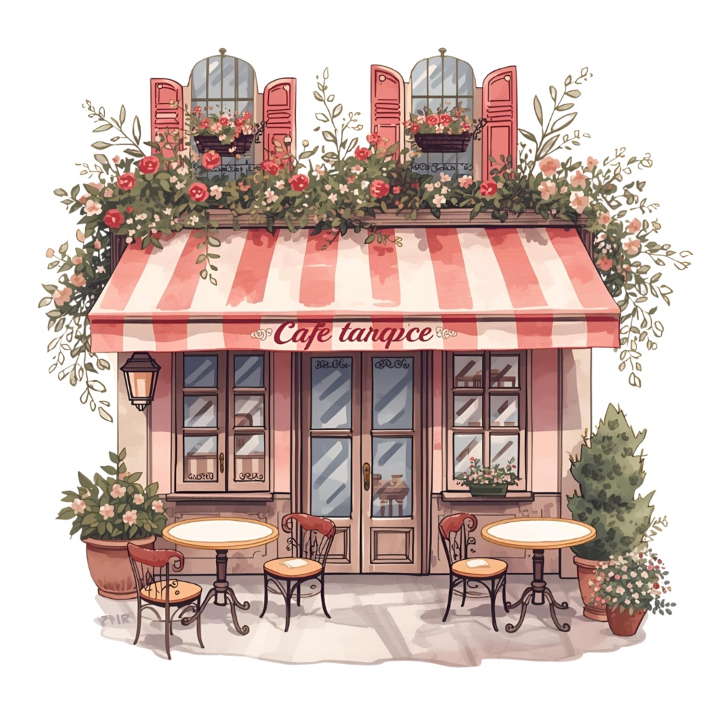 水彩画風クリーム&ピンク旅行シリーズ イタリア|アンティークで可愛いクリップアート12点セット【PNG】