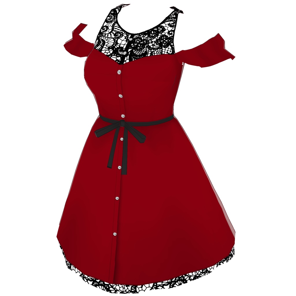 オープンショルダーワンピース (ブラックレースポイント)