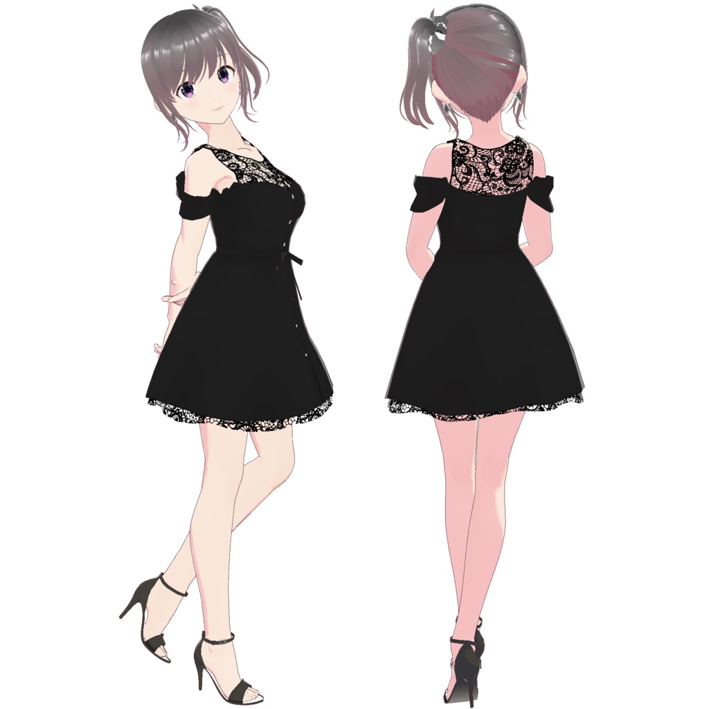 オープンショルダーワンピース (ブラックレースポイント)