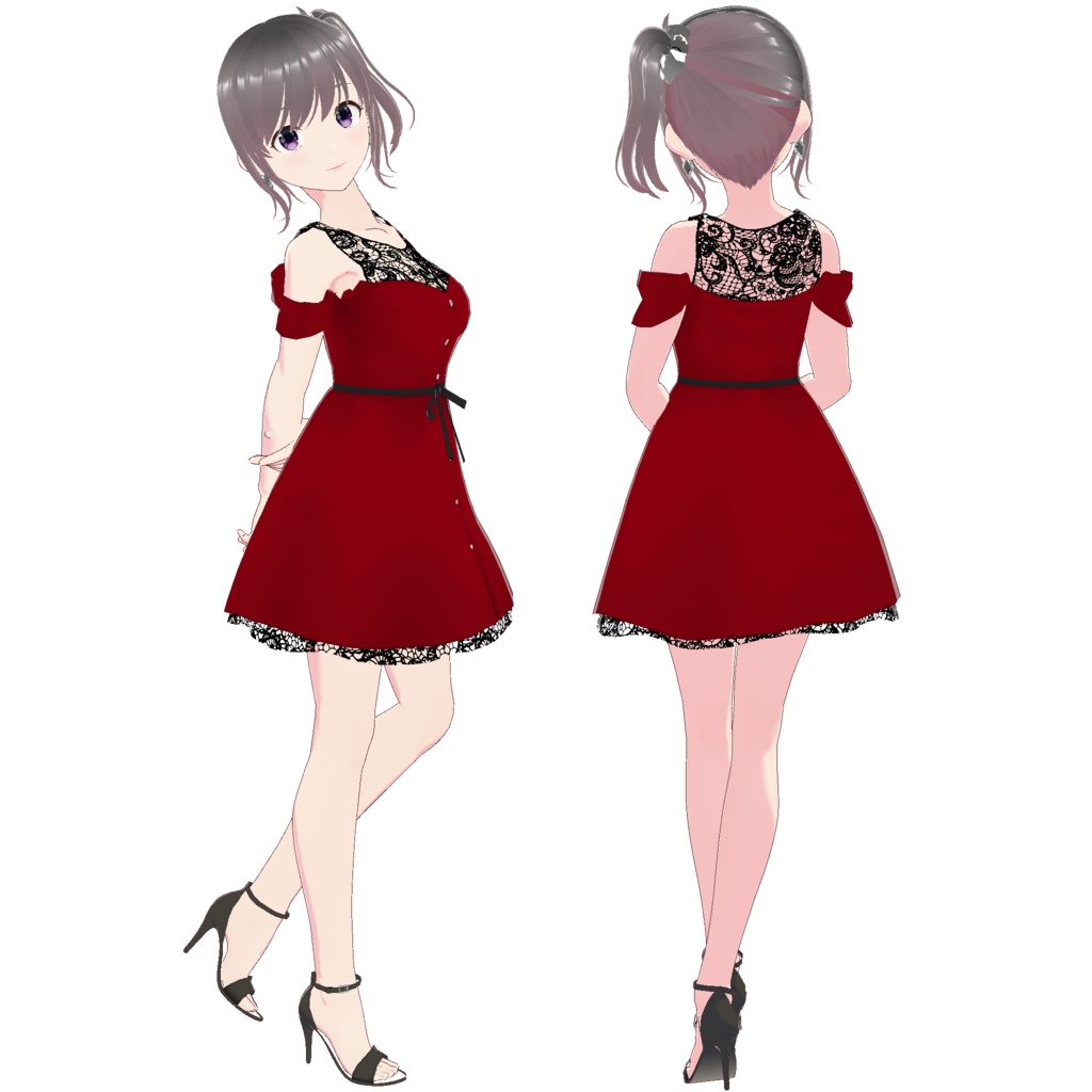 オープンショルダーワンピース (ブラックレースポイント)