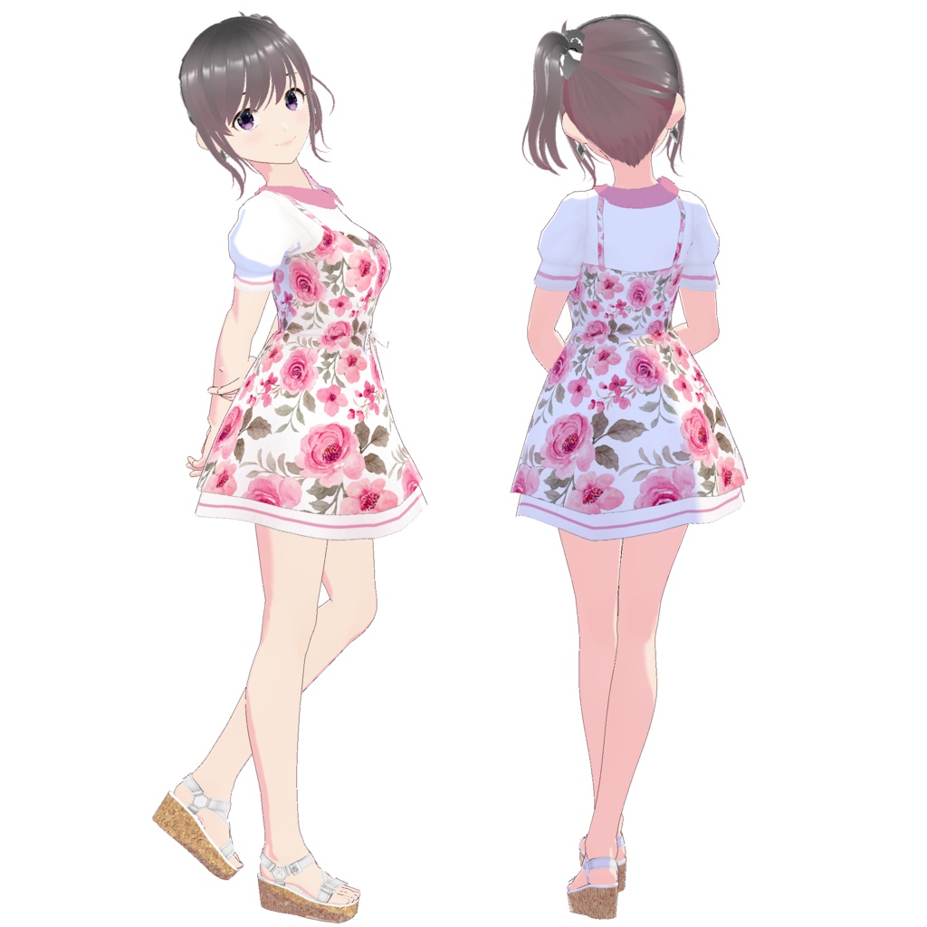 レイヤードワンピース (花柄)