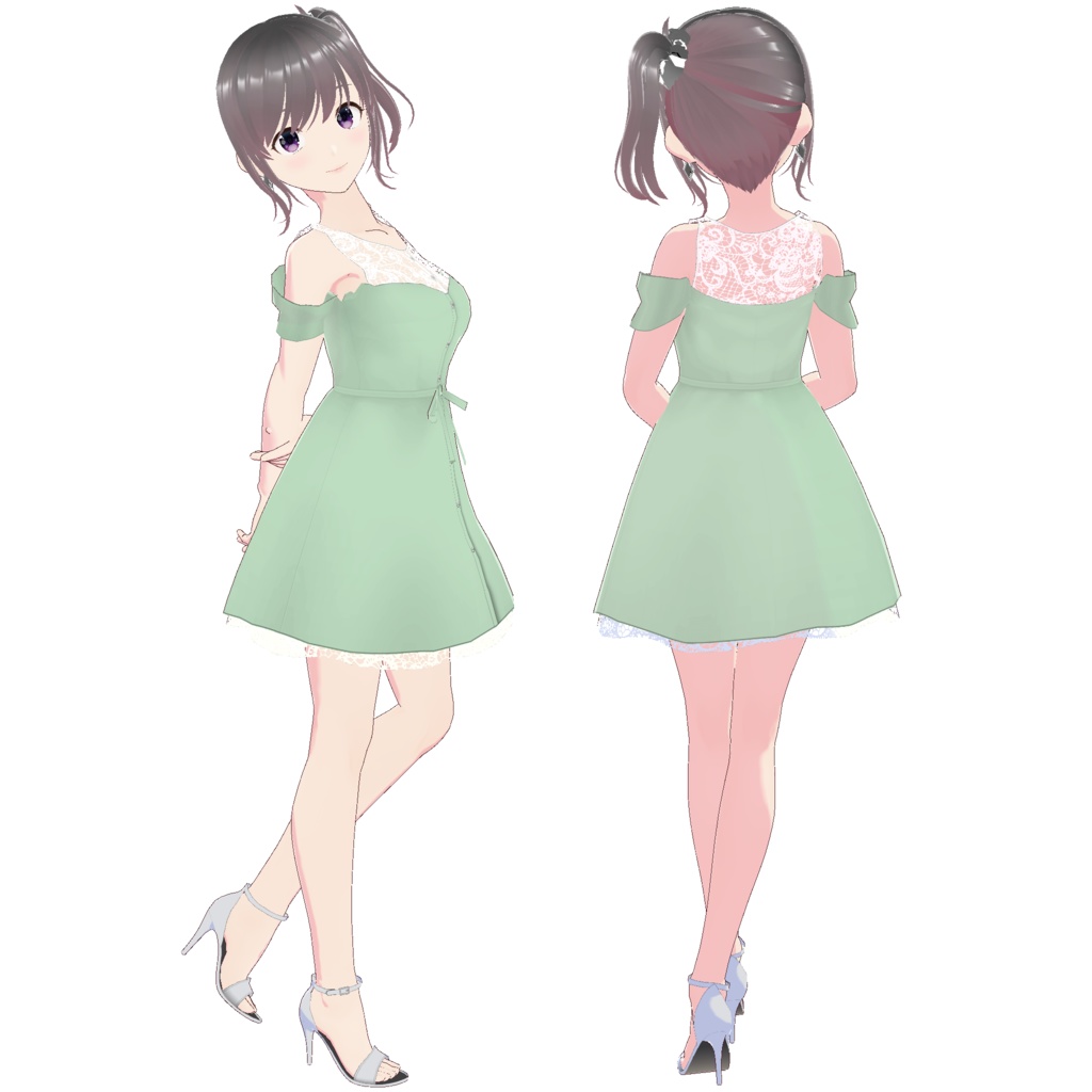 オープンショルダーワンピース (ホワイトレースポイント)