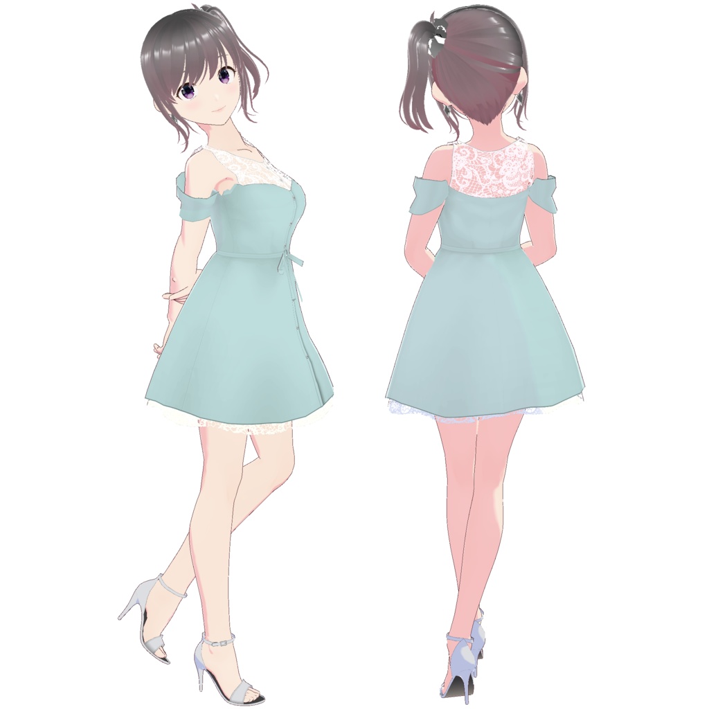 オープンショルダーワンピース (ホワイトレースポイント)