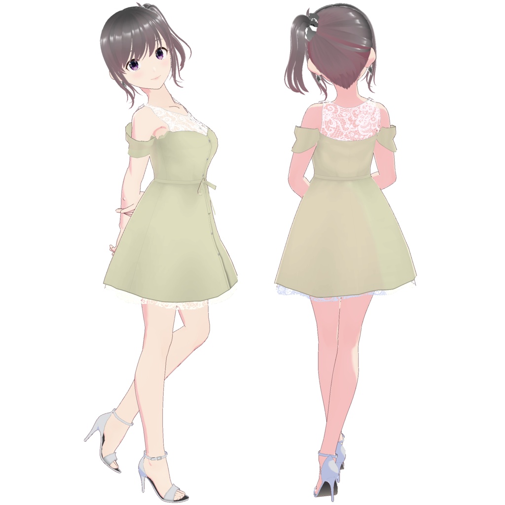 オープンショルダーワンピース (ホワイトレースポイント)