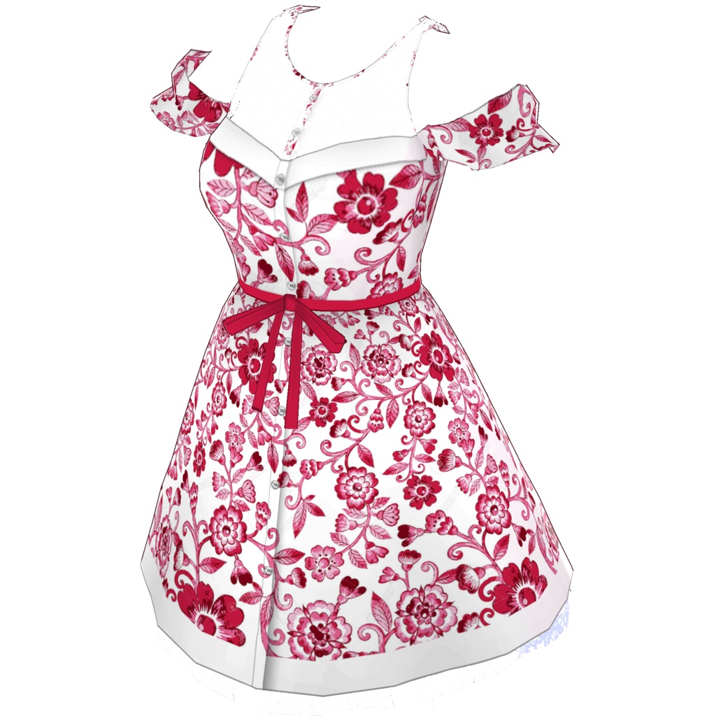 オープンショルダーワンピース (ホワイトレースポイント / 花柄)