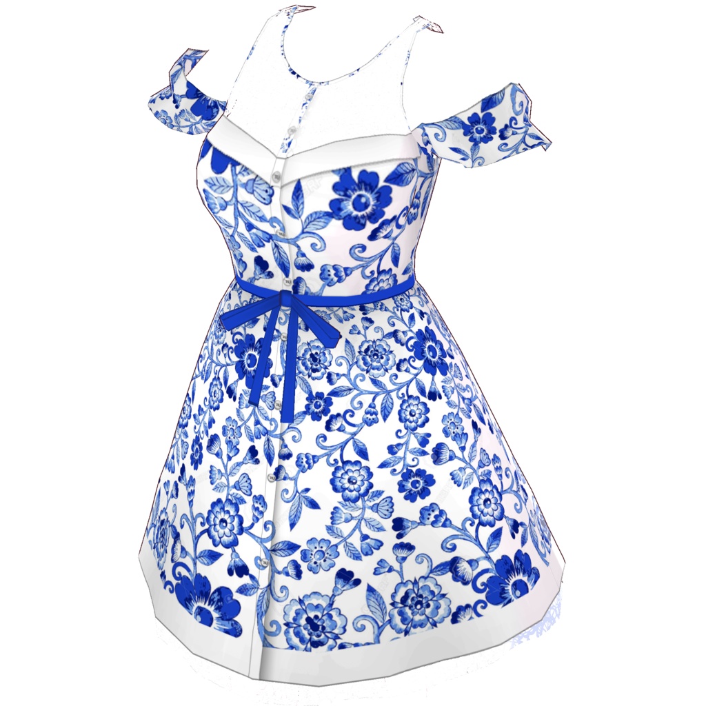 オープンショルダーワンピース (ホワイトレースポイント / 花柄)