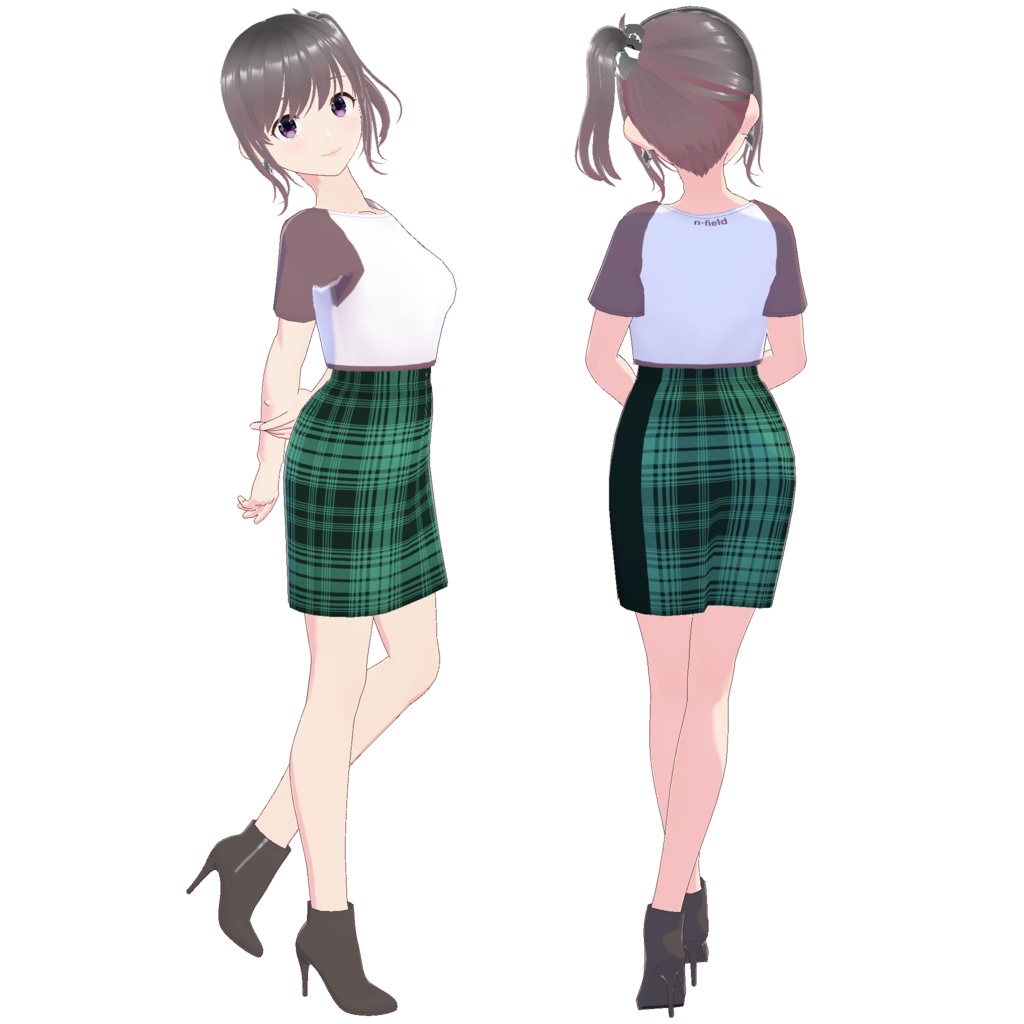 サイドスリットスカート (チェック柄 A)