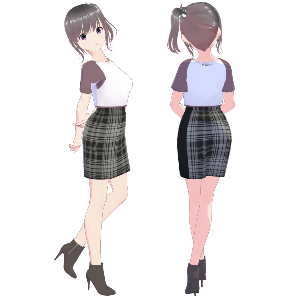 サイドスリットスカート (チェック柄 A)