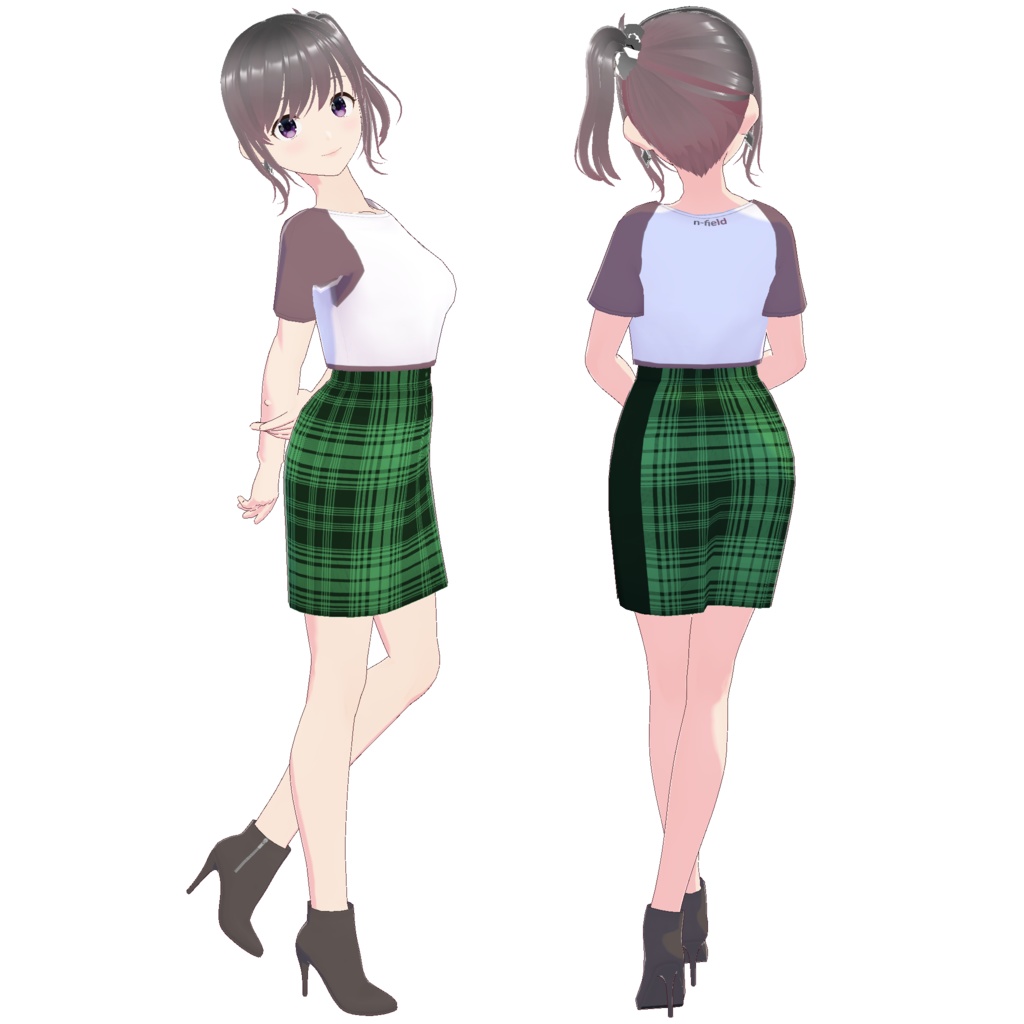 サイドスリットスカート (チェック柄 A)