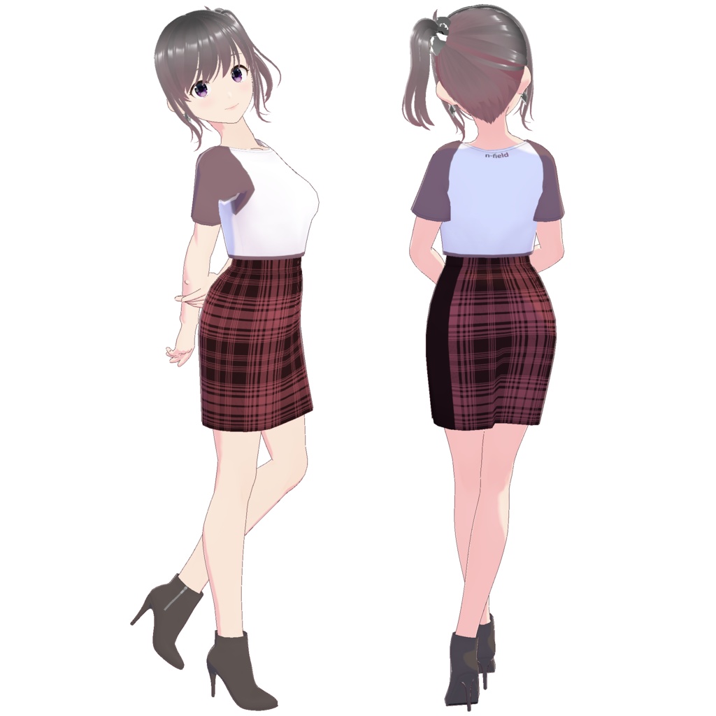 サイドスリットスカート (チェック柄 A)