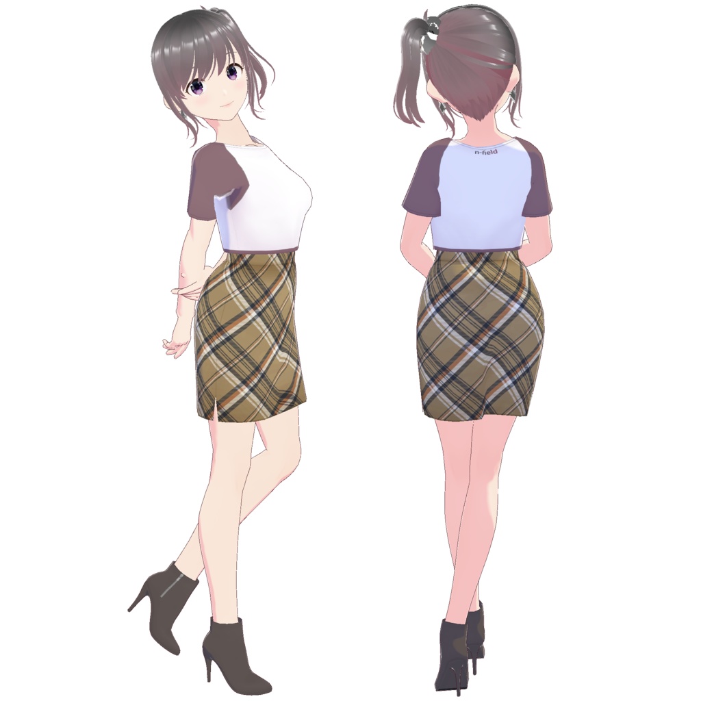 サイドスリットスカート (チェック柄 B)