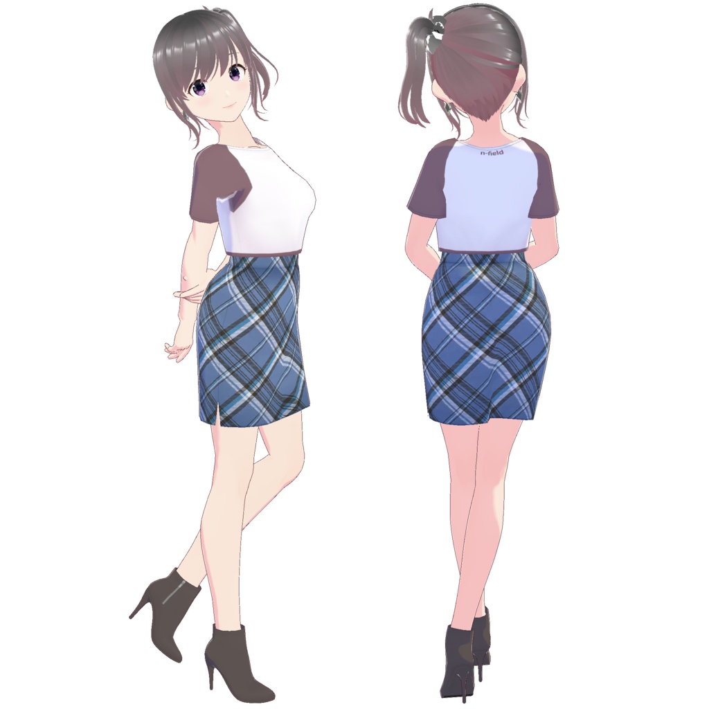 サイドスリットスカート (チェック柄 B)