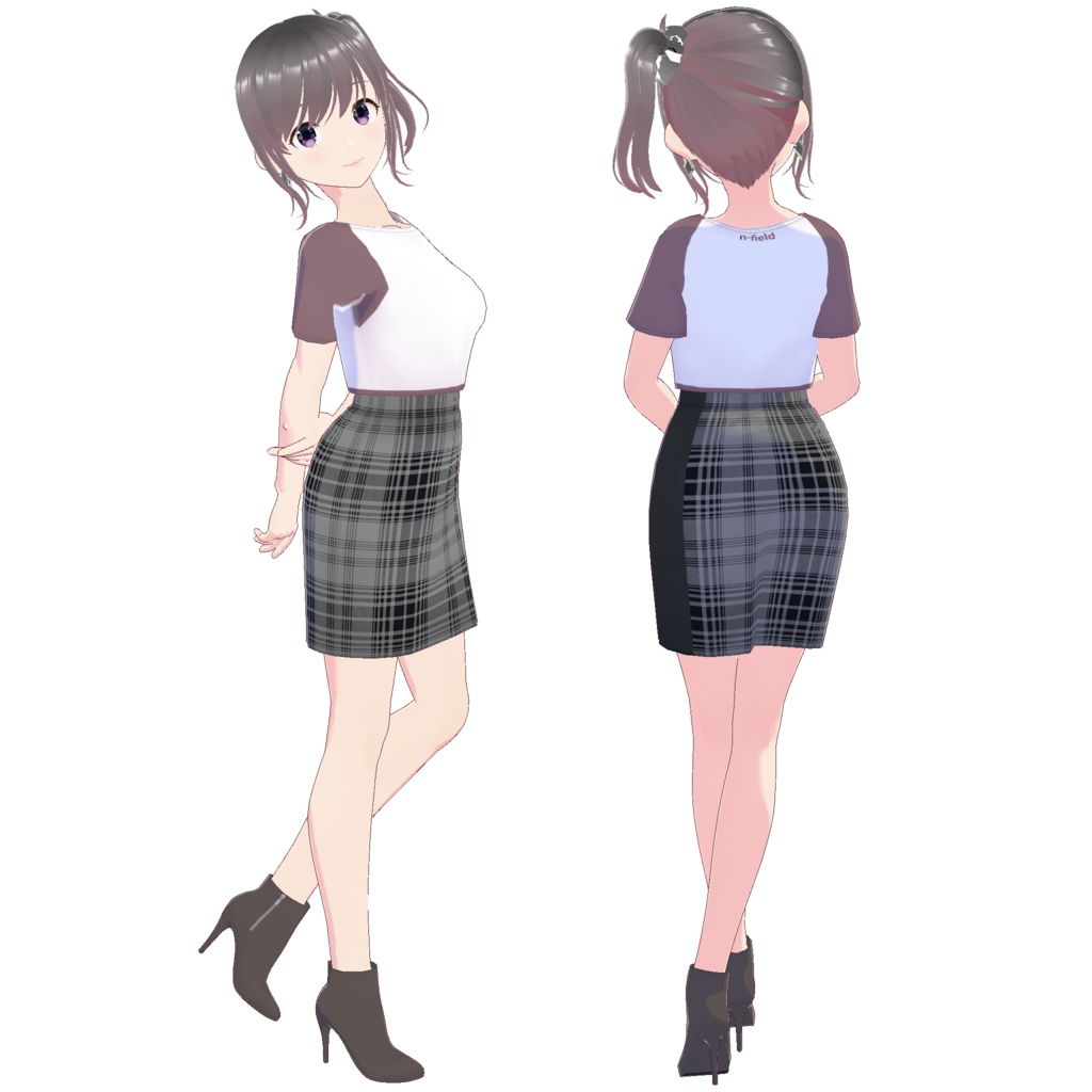 フロントスリットスカート (チェック柄)