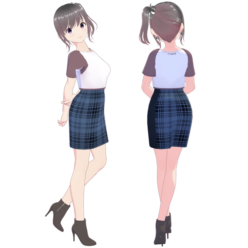 フロントスリットスカート (チェック柄)