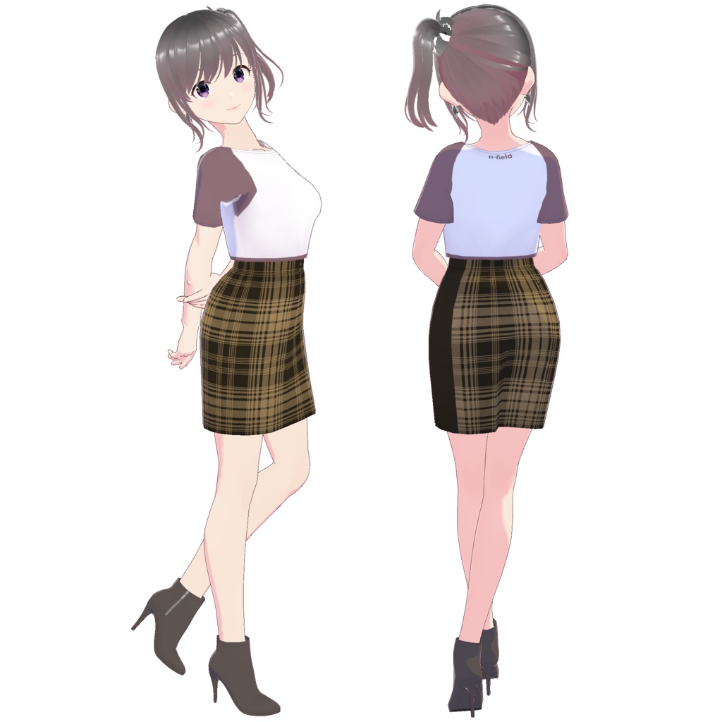 フロントスリットスカート (チェック柄)