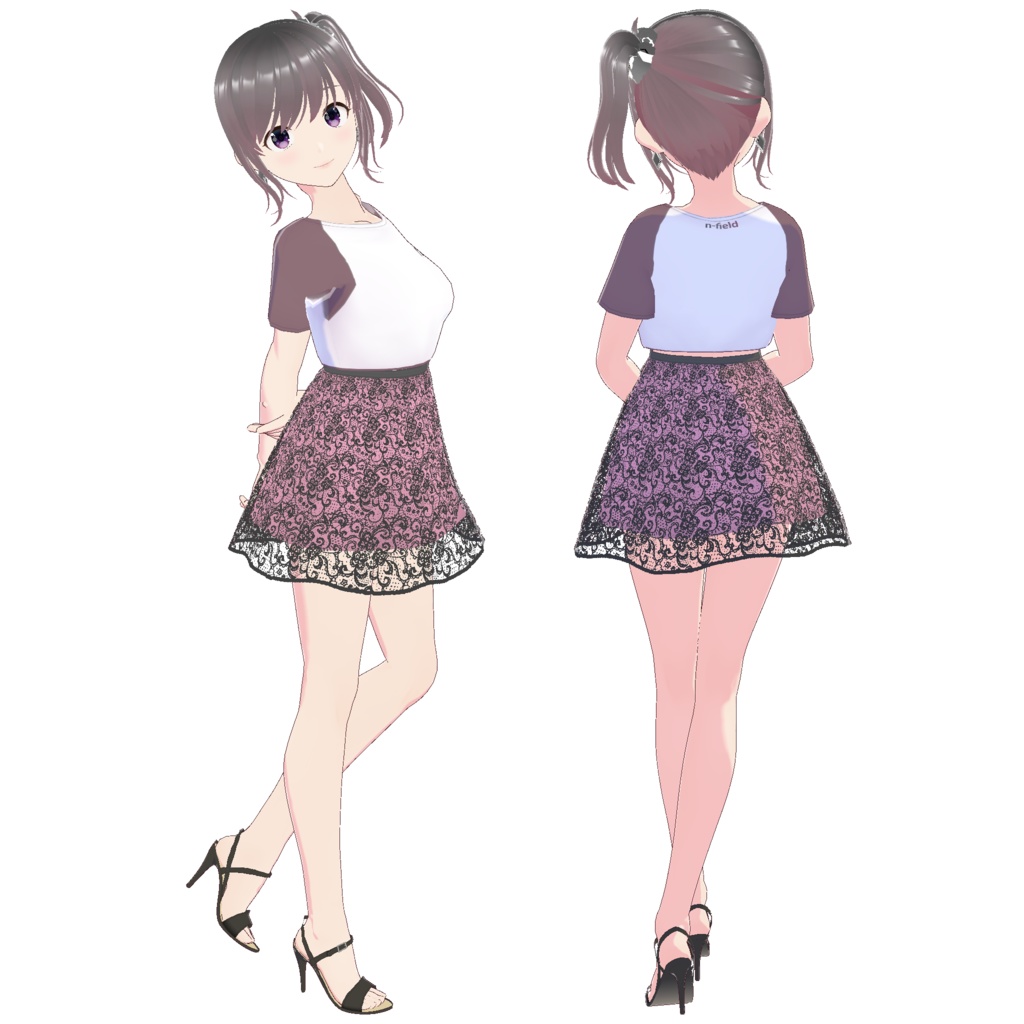 フレアレーススカート (ブラックレース)