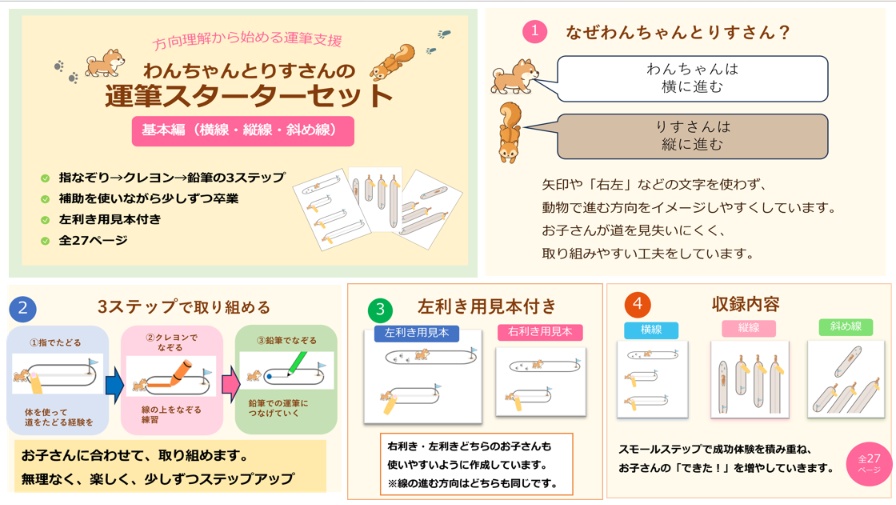 わんちゃんとりすさんの運筆スターターセット 基本編（横線・縦線・斜め線）