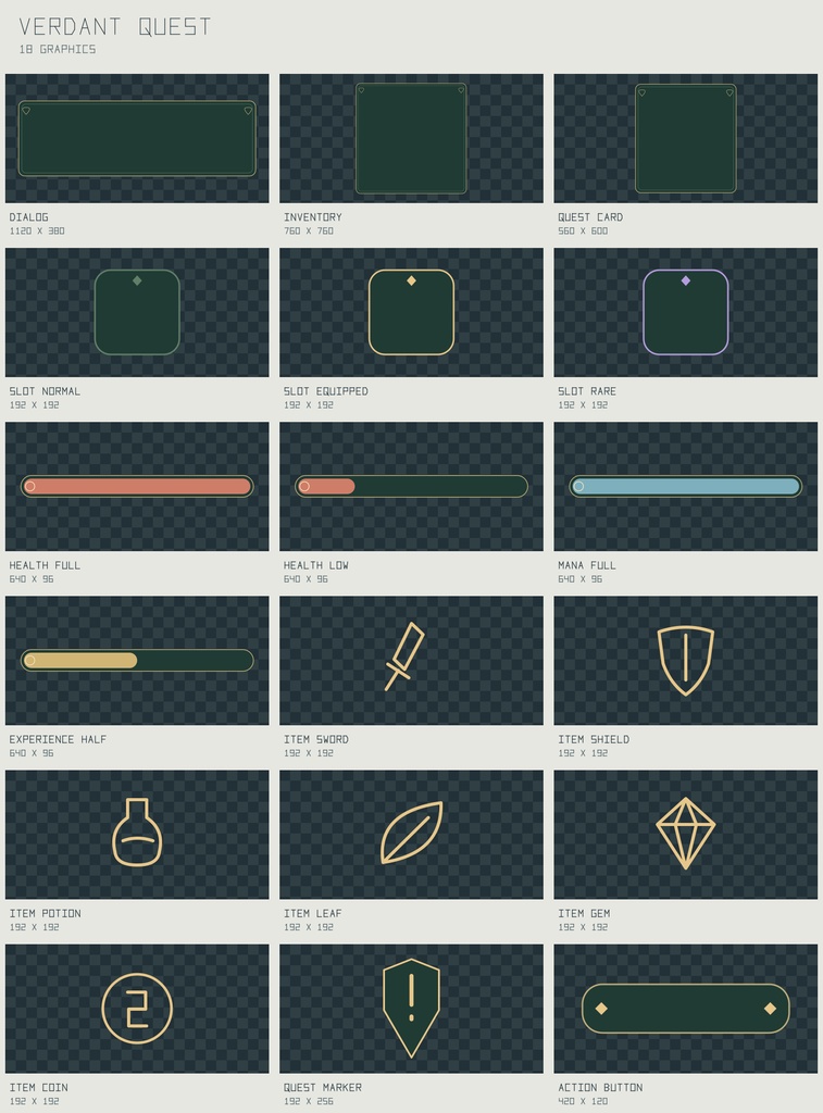 ヴァーダント・クエストHUD｜Verdant Quest【PNG＋SVG／18図柄】