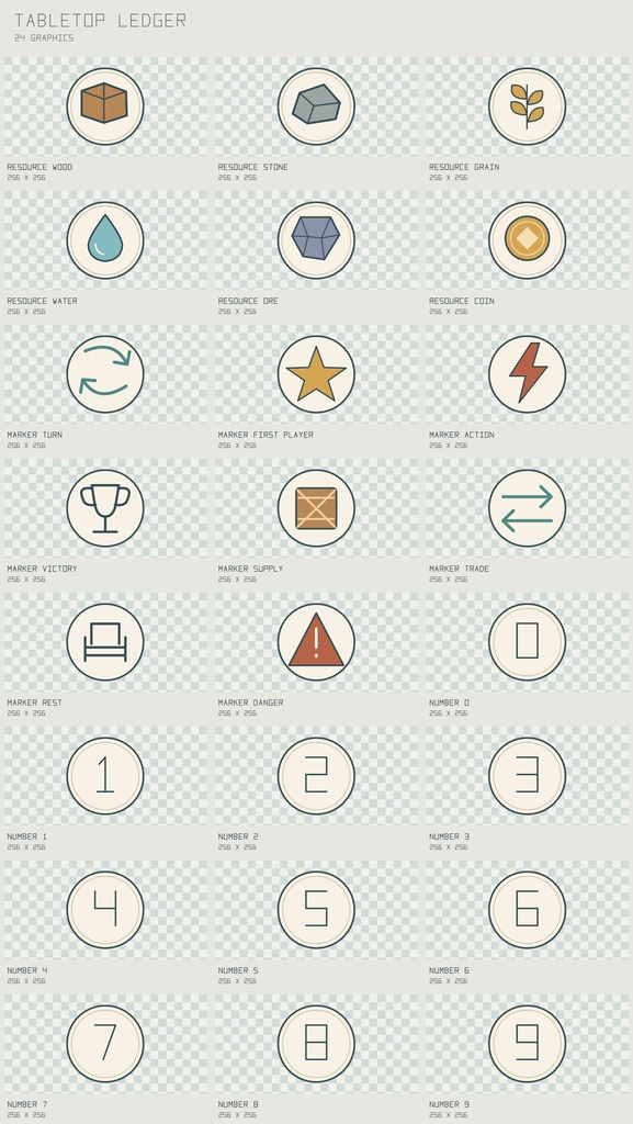 テーブルトップ・レジャー トークン|Tabletop Ledger【PNG+SVG/24図柄】