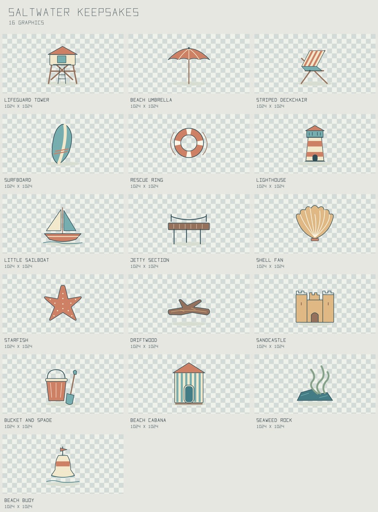ソルトウォーター・キープセイクス 海辺原画|Saltwater Keepsakes【PNG+SVG/16図柄】
