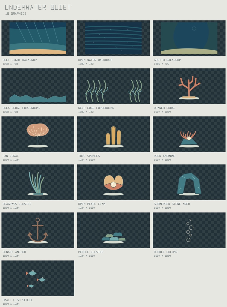 アンダーウォーター・クワイエット 海中レイヤー｜Underwater Quiet【PNG＋SVG／16図柄】