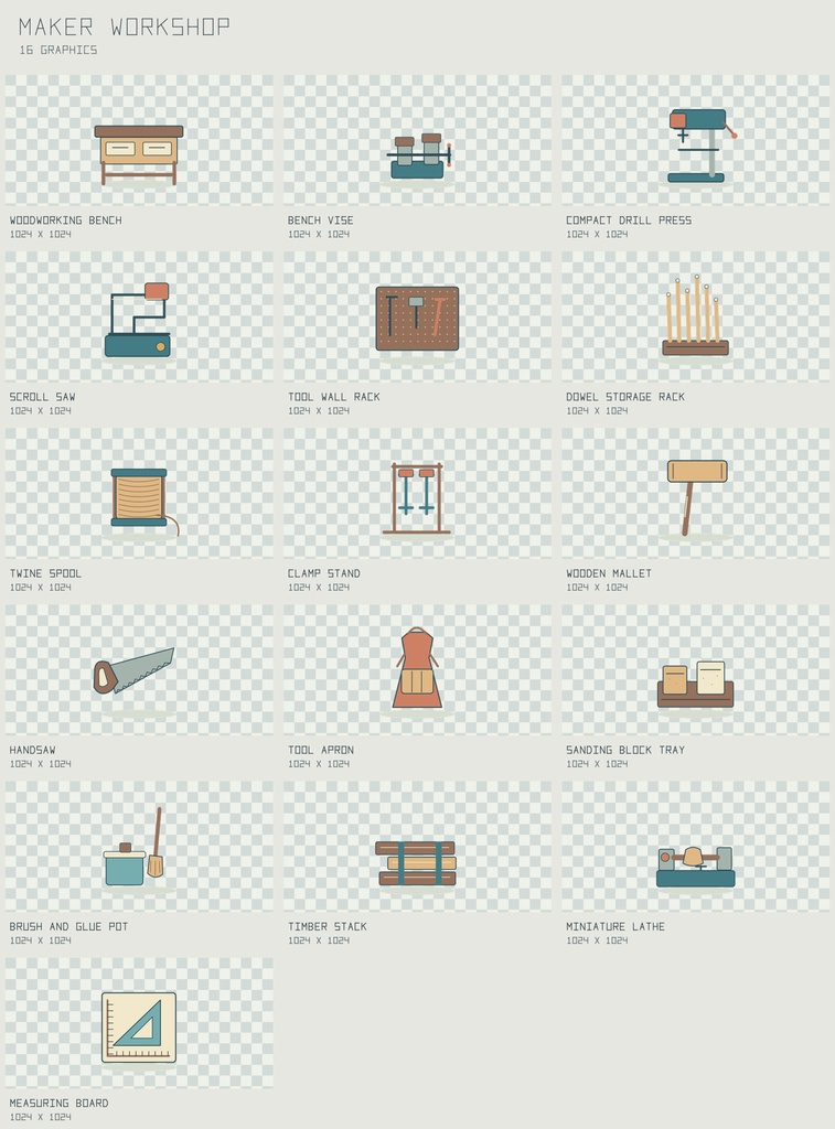 メイカー・ワークショップ 工房原画｜Maker Workshop【PNG＋SVG／16図柄】