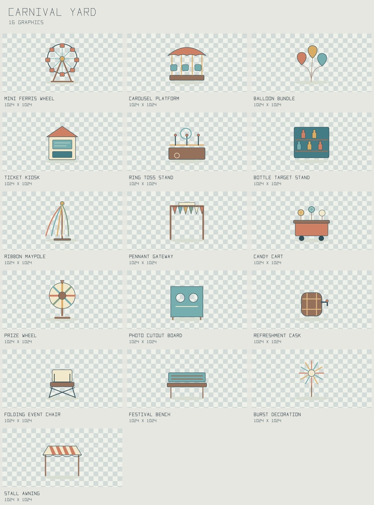 カーニバル・ヤード お祭り設備原画｜Carnival Yard【PNG＋SVG／16図柄】
