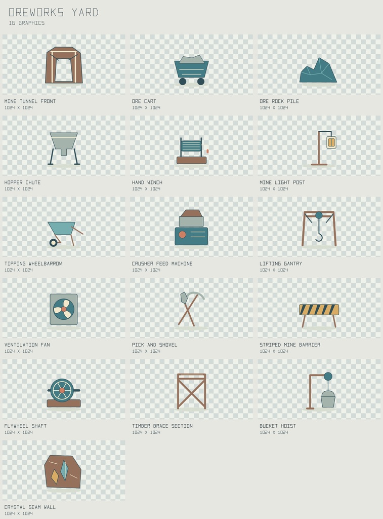 オアワークス・ヤード 鉱山設備原画｜Oreworks Yard【PNG＋SVG／16図柄】