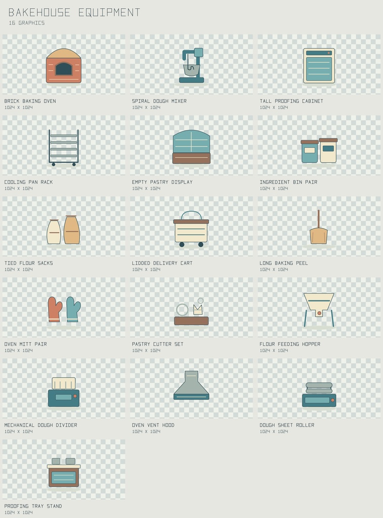 ベイクハウス・イクイップメント 製パン設備｜Bakehouse Equipment【PNG＋SVG／16図柄】