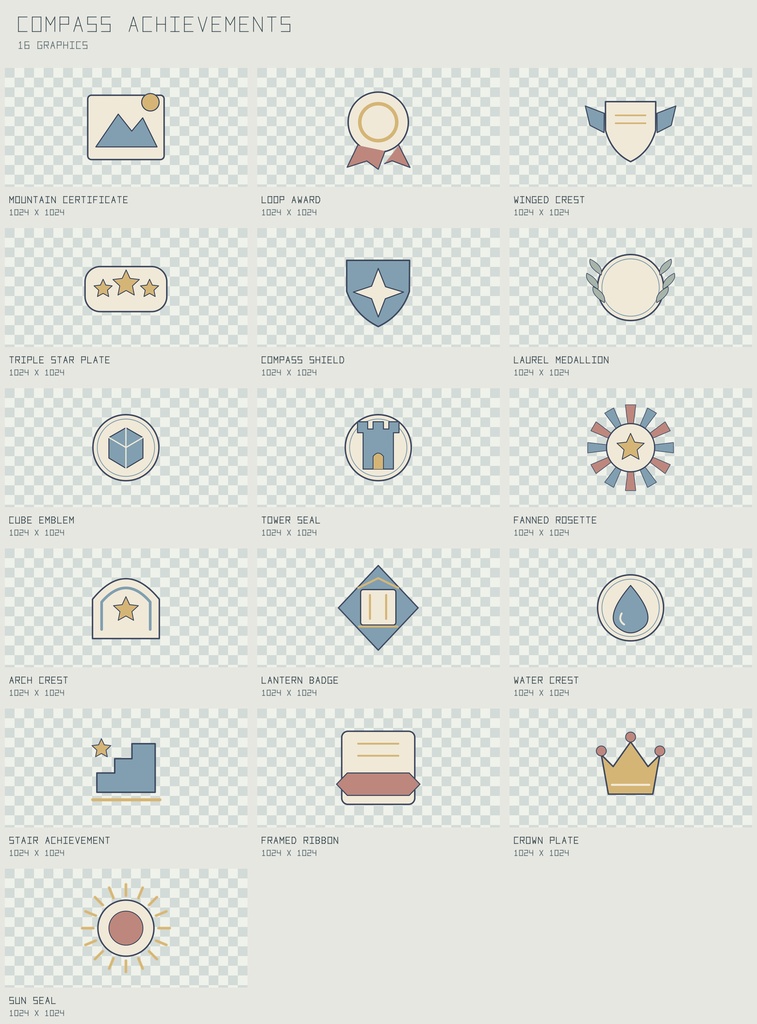 コンパス・アチーブメント 図形バッジ｜Compass Achievements【PNG＋SVG／16図柄】