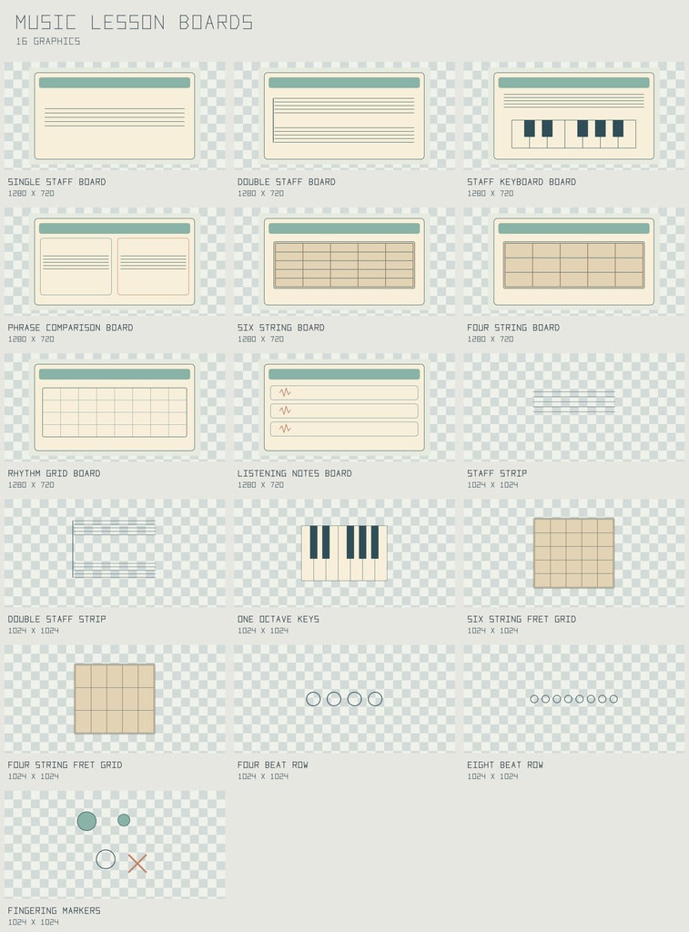 ミュージック・レッスン 図形ボード|Music Lesson Boards【PNG+SVG/16図柄】