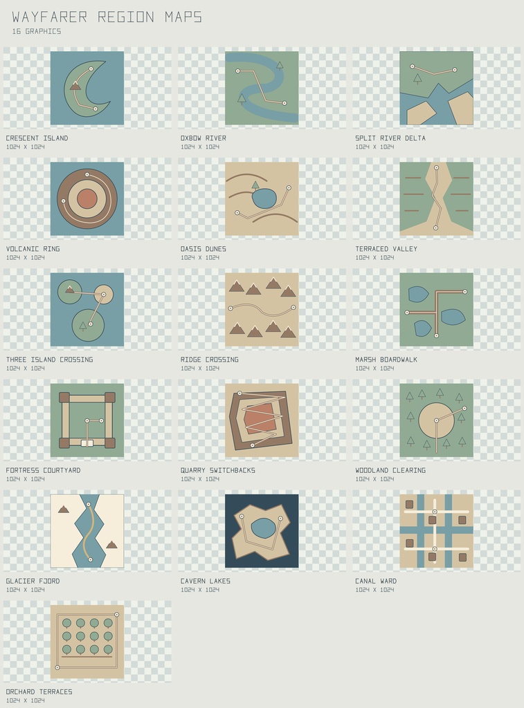 ウェイファーラー 架空の地域マップ|Wayfarer Region Maps【PNG+SVG/16図柄】