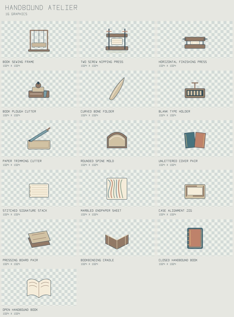 ハンドバウンド・アトリエ 製本工房|Handbound Atelier【PNG+SVG/16図柄】