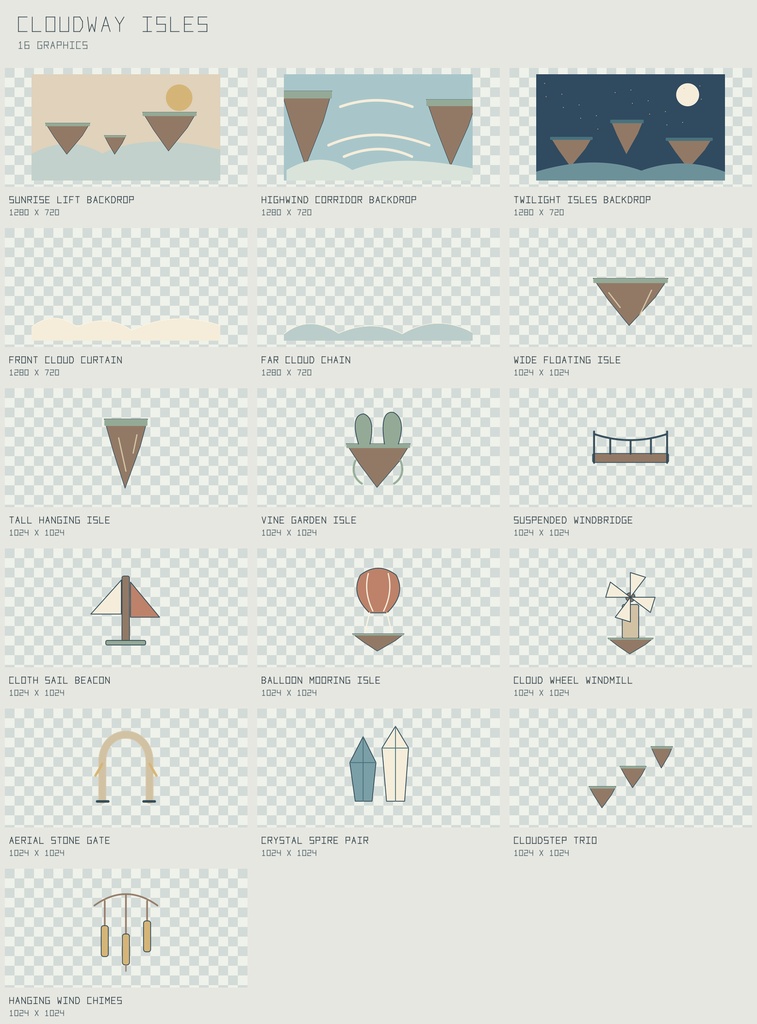 クラウドウェイ・アイルズ 空中島｜Cloudway Isles【PNG＋SVG／16図柄】