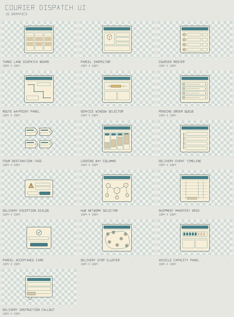 クーリエ 配送管理UI｜Courier Dispatch UI【PNG＋SVG／16図柄】