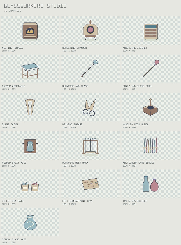 グラスワーカー ガラス工房｜Glassworkers Studio【PNG＋SVG／16図柄】
