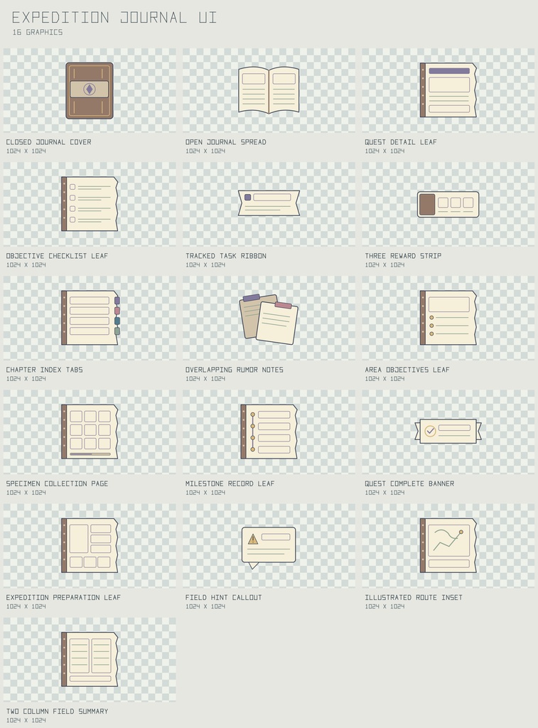 エクスペディション 探索手帳UI｜Expedition Journal UI【PNG＋SVG／16図柄】