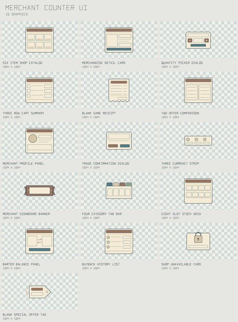 マーチャント 商店カウンターUI|Merchant Counter UI【PNG+SVG/16図柄】