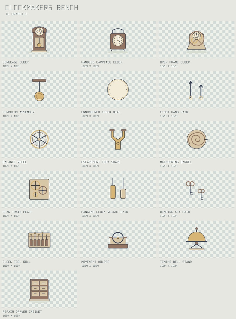 クロックメーカー 時計工房|Clockmakers Bench【PNG+SVG/16図柄】