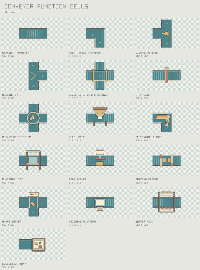 搬送ライン 機能セル｜Conveyor Function Cells【PNG＋SVG／16図柄】