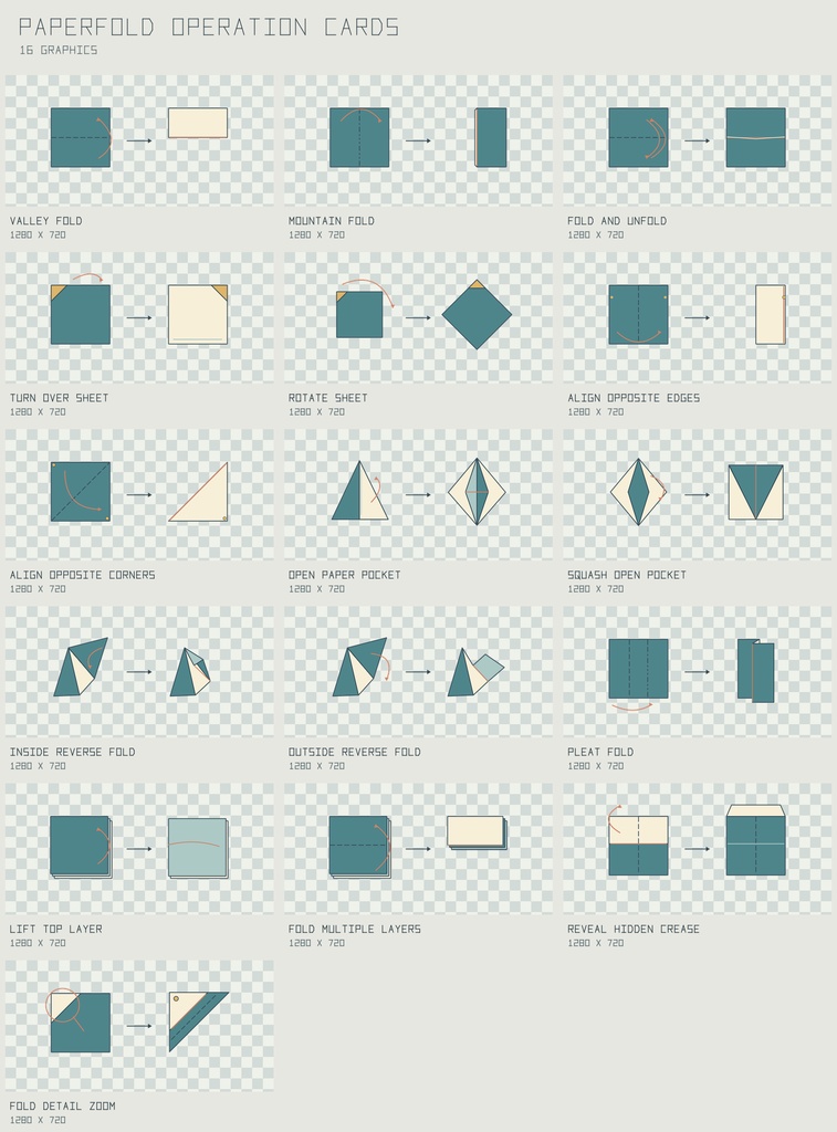紙折り 操作コンセプト図解|Paperfold Operation Cards【PNG+SVG/16図柄】