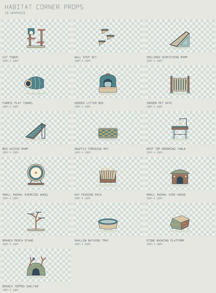ハビタット 生活スペース小物｜Habitat Corner Props【PNG＋SVG／16図柄】