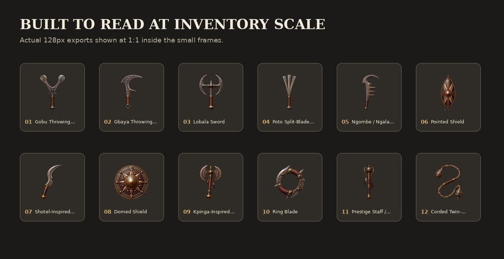 ファンタジー武器・装備素材集 — Ancient Forms Vol. 01(透過PNG 12点)