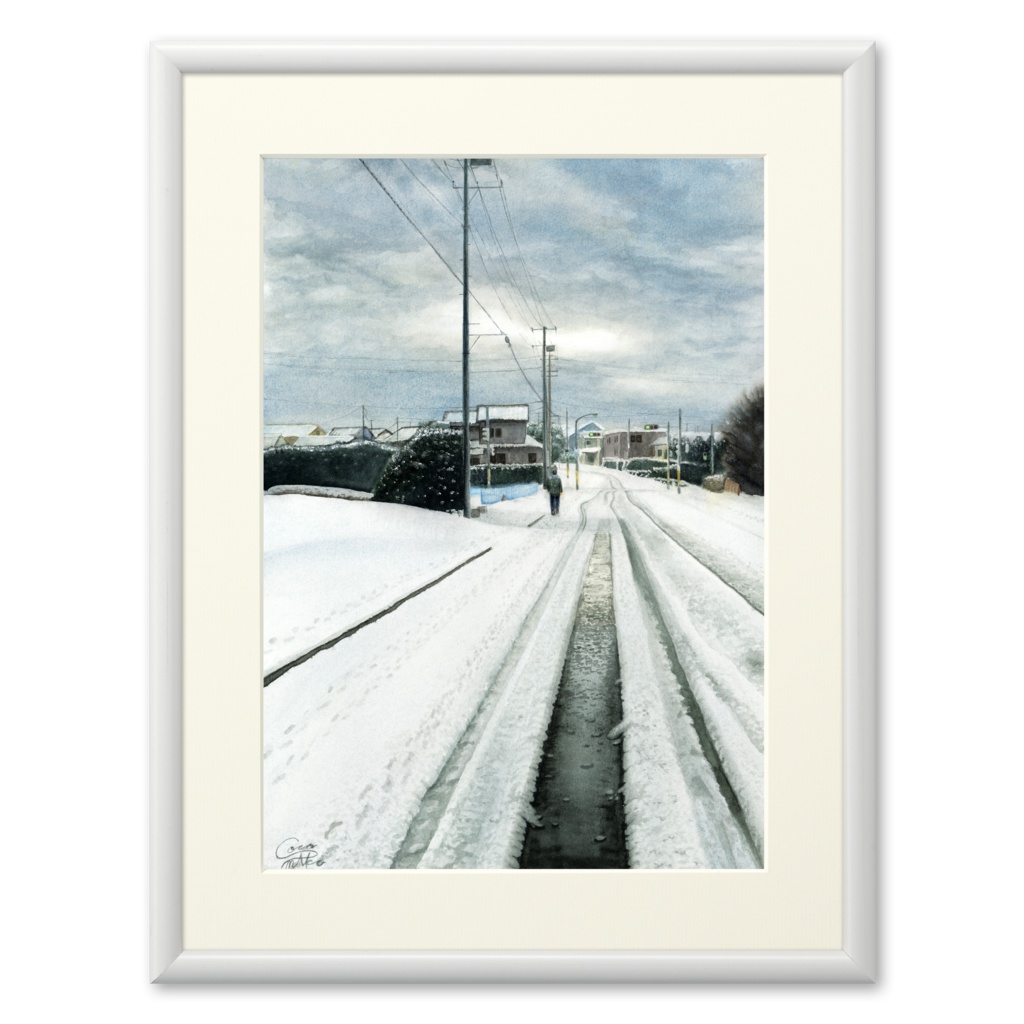 水彩画「或る雪路」高画質複製画 / "A Snowy Road" (High-Quality Printing)