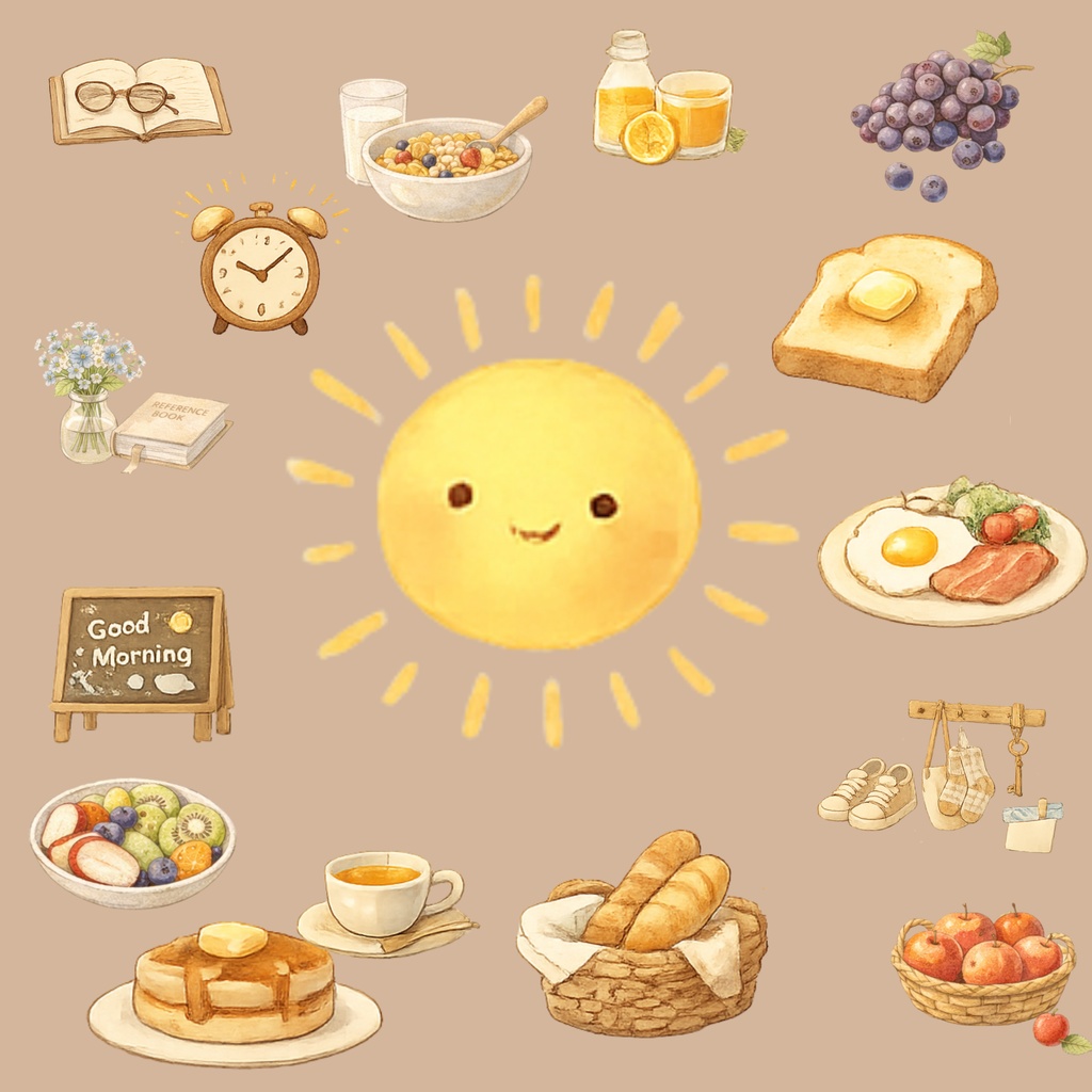 カフェブックのなかまたち vol.4 朝のしずかなこものたち 絵本風デジタルステッカー（16点セット）