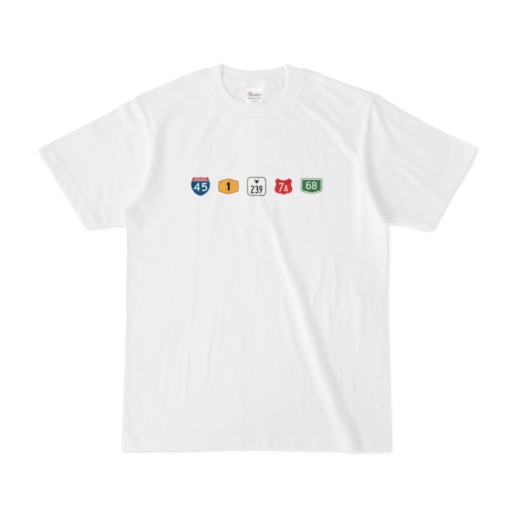 Tシャツ 世界の道路番号（小さめデザイン白）