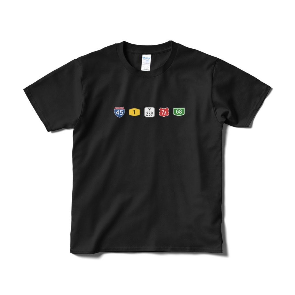 Tシャツ 世界の道路番号（小さめデザイン黒）