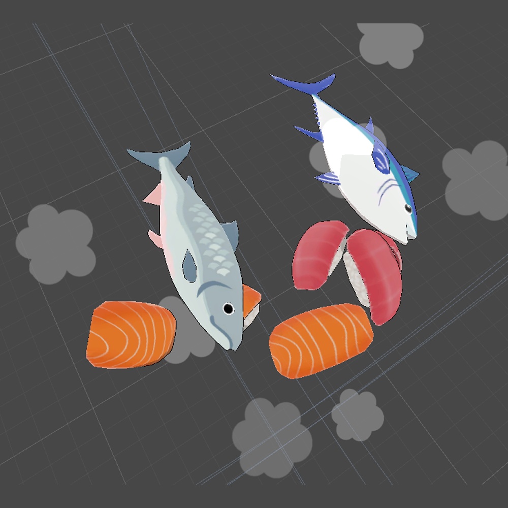 マグロ / サーモン & パーティクル入リ【3Dモデル】