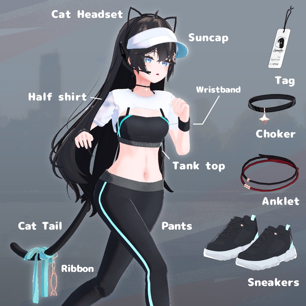 ネコ・スポーツウェア (8Avatars)【3Dモデル】